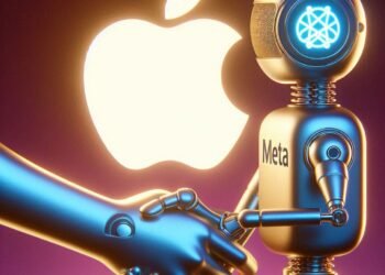 Apple and Meta logos with AI concept in the background