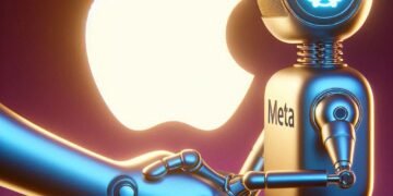 Apple and Meta logos with AI concept in the background