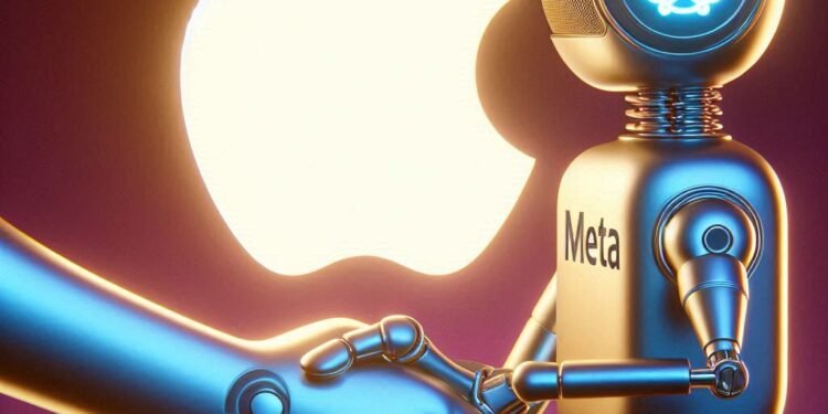 Apple and Meta logos with AI concept in the background